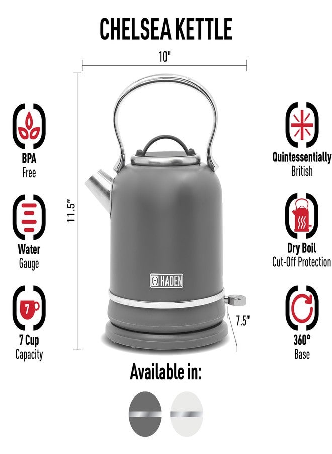 Haden Chelsea 1.7-Liter Stainless Steel Electric Kettle, Hot Water Kettle with 360-Degree Base and Auto Shutoff, Grey & Chrome - Image 2