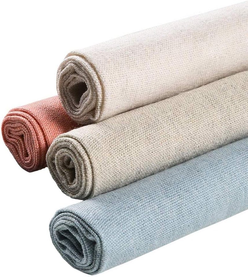 Vidillo Needlework Fabric, 4Pcs 4 Colors Natural Linen Fabric Solid Colored Embroidery Fabric Cross Stitch Aida Cloth for Making Garment Craft, Needle Embroidery, 20 Inch Linen Fabric DIY Decoration C - Image 1