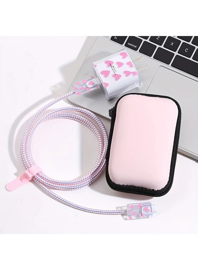6 Piece Data Cable Organizer Set With Fast Charging In Love Pink - Image 1
