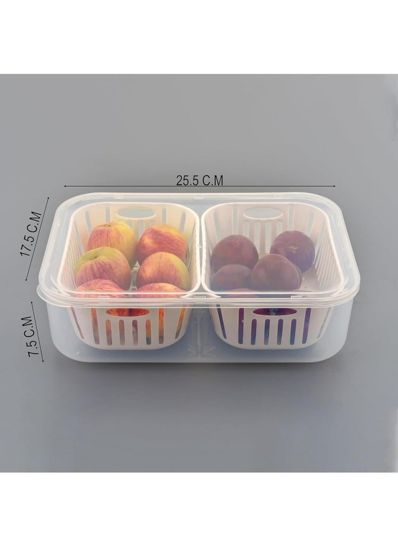sulfar Fridge Storage Boxes Freezer Storage Containers, Container for Kitchen Storage Set, Storage in Kitchen, Vegetable Storage, Draining Crisper Refrigerator Food Box (2 Grids) Transparent  - Image 2