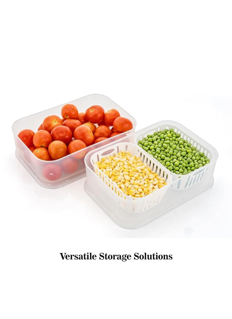 sulfar Fridge Storage Boxes Freezer Storage Containers, Container for Kitchen Storage Set, Storage in Kitchen, Vegetable Storage, Draining Crisper Refrigerator Food Box (2 Grids) Transparent  - Image 3