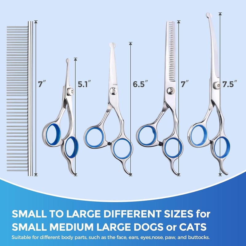 maxshop Dog Grooming Scissors - 5 Pack Professional Titanium Stainless Steel Dog Scissors Kit Hair Cutting Thinning Shears for Dogs and Cats Heavy Duty Pet Grooming Scissors Set - Image 2