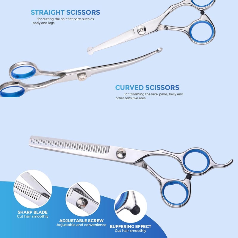 maxshop Dog Grooming Scissors - 5 Pack Professional Titanium Stainless Steel Dog Scissors Kit Hair Cutting Thinning Shears for Dogs and Cats Heavy Duty Pet Grooming Scissors Set - Image 5