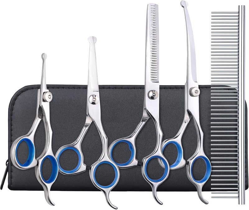 maxshop Dog Grooming Scissors - 5 Pack Professional Titanium Stainless Steel Dog Scissors Kit Hair Cutting Thinning Shears for Dogs and Cats Heavy Duty Pet Grooming Scissors Set - Image 1