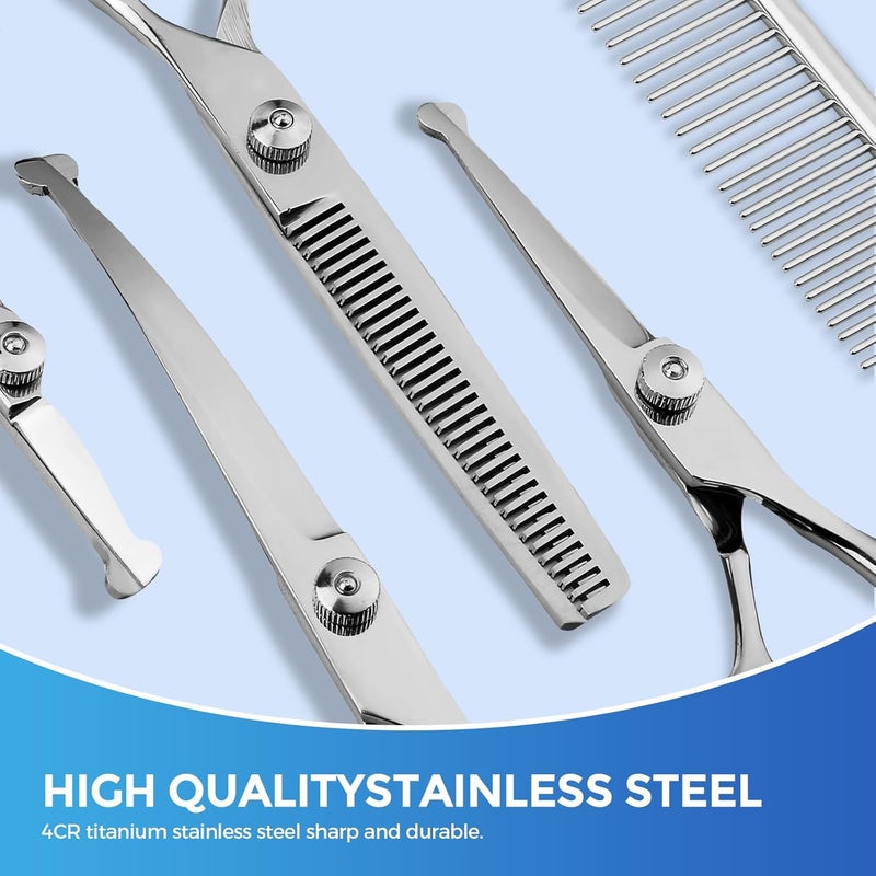 maxshop Dog Grooming Scissors - 5 Pack Professional Titanium Stainless Steel Dog Scissors Kit Hair Cutting Thinning Shears for Dogs and Cats Heavy Duty Pet Grooming Scissors Set - Image 3