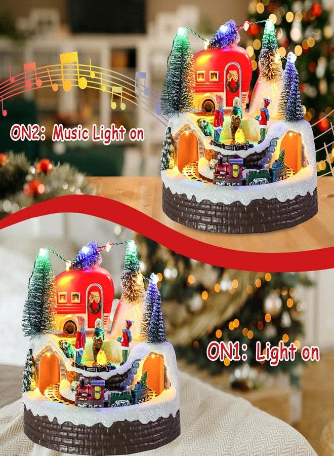 VCUTEKA Christmas Village Houses, Camper with Kids Campfire and Rotating Train Lighted Musical Christmas Village Collectible Building for Xmas Indoor Decorations or Holiday Table Displays - Image 3