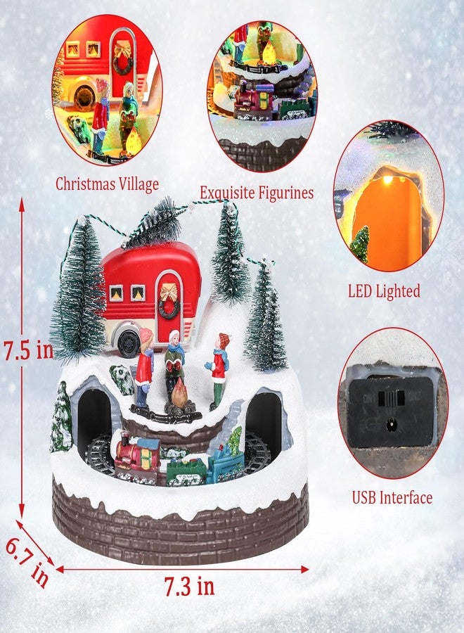 VCUTEKA Christmas Village Houses, Camper with Kids Campfire and Rotating Train Lighted Musical Christmas Village Collectible Building for Xmas Indoor Decorations or Holiday Table Displays - Image 4