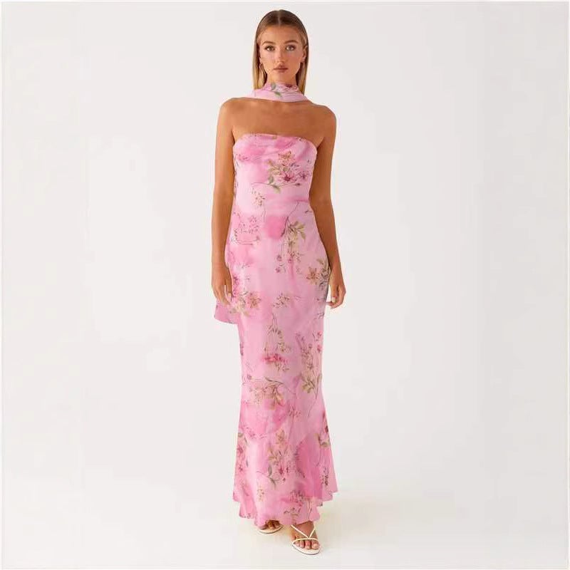 Women's Floral Chiffon High Waist Sleeveless Maxi Dress - Image 4