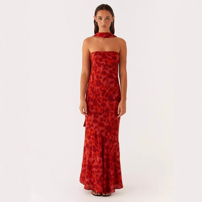 Women's Floral Chiffon High Waist Sleeveless Maxi Dress - Image 2