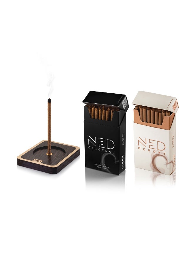 Ned Golden Offer Oud Collection | Elegant Moroccan Oud pack (25 sticks) + Premium Vietnamese Oud pack (25 sticks) with a modern wooden base - Image 1