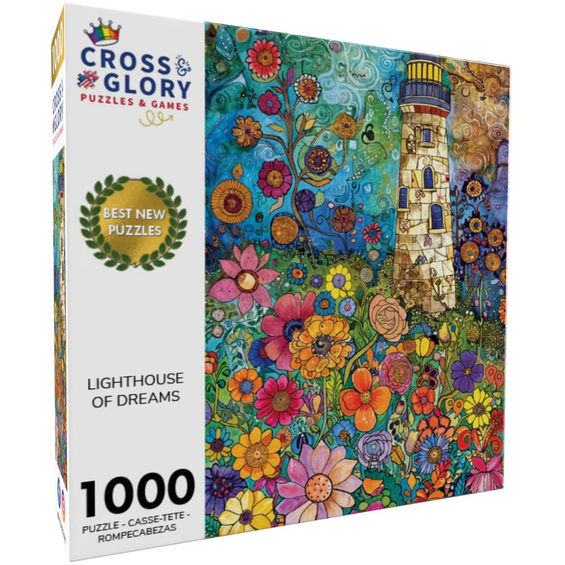 Cross & Glory â€“ 1000 Piece Jigsaw Puzzle for Adults |Lighthouse of Dreams | Whimsical Lighthouse Garden Puzzle | Colorful Gustav Klimt Inspired Artwork | 20x27 Inches | Flower Puzzle - Image 2