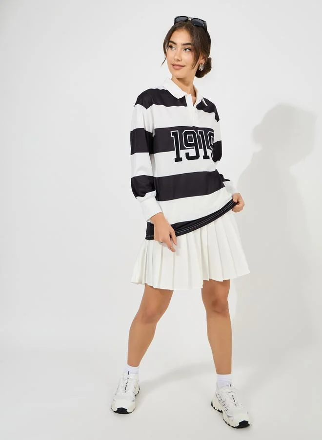 Styli Oversized Color Block Embroidered Detail Polo T-Shirt