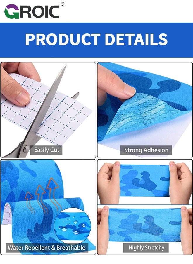 GROIC 2 Pack Kinesiology Tape, Camouflage Sports Tape Athletic Recovery Pain Relieve Strong Adhesion Waterproof Sports Theraeputic Tape for Muscle Pain Relief and Joint Support  [2” x 197”]  - Image 4