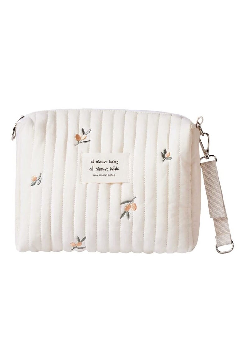 Baby Small Diaper Bag,Mini Stroller Storage Bag,Quilted Cotton Organizer Pouch,Mommy Bag with Stroller Hooks  - Image 1
