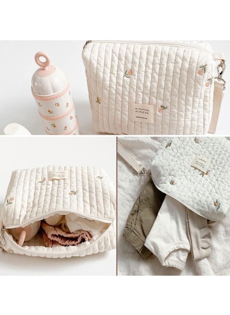 Baby Small Diaper Bag,Mini Stroller Storage Bag,Quilted Cotton Organizer Pouch,Mommy Bag with Stroller Hooks  - Image 4