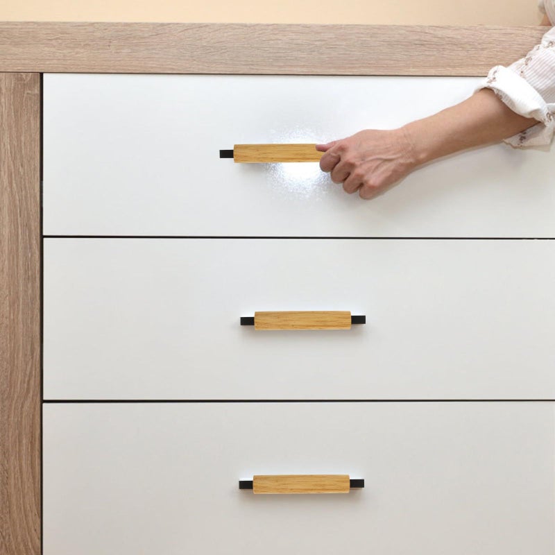 Black Aluminum And Wood Drawer Pull Handle 96mm Hole Centers For Modern Kitchen Cabinet - Image 5