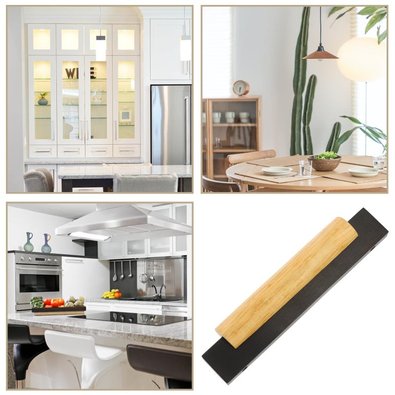 Black Aluminum And Wood Drawer Pull Handle 96mm Hole Centers For Modern Kitchen Cabinet - Image 4