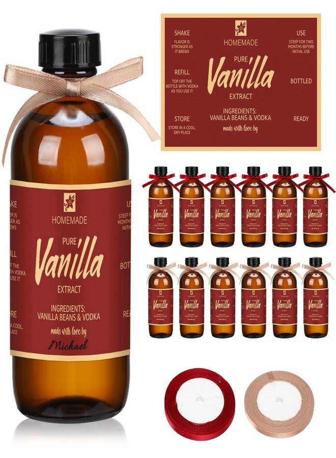 Vesici 12 Sets 8 oz Amber Glass Bottles for Vanilla Extract with Airtight Lid Leak Proof Empty Boston Round Vanilla Extract Jars Label Funnel for Homemade Essential Oil Christmas Party Holiday Gifts - Image 1