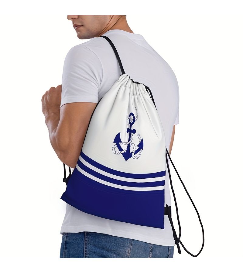 1pc WarshipB1 Lightweight Polyester Drawstring Backpack for Gym Yoga and Travel with Utility Pocket - Image 2