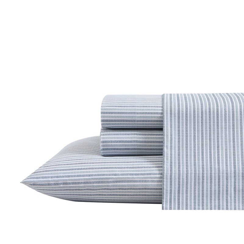 Eddie Bauer Eddie Bauer Home Sheets Cotton Percale Bedding Set  Crisp & Cool  Stylish Home Decor  Twin XL  Ticking Stripe Blue/White  - Image 2