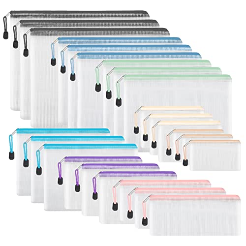 EOOUT 24pcs Mesh Zipper Pouch, Waterproof Zipper Bags, 8 Sizes Plastic Travel Pouch, 8 Colors, Multipurpose for Office Supplies and Travel Storage - Image 1