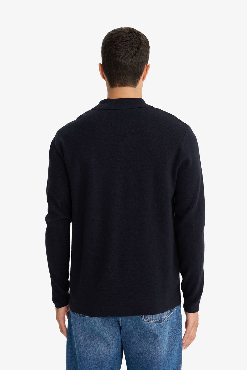 DeFacto Blue Man Standard Fit Polo Collar Knitwear Cardigan Casual - Image 5