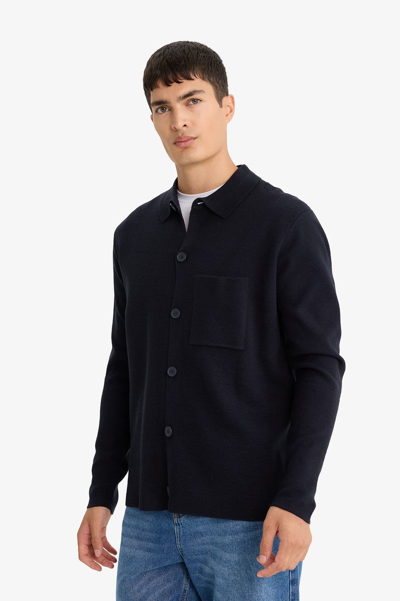 DeFacto Blue Man Standard Fit Polo Collar Knitwear Cardigan Casual - Image 4