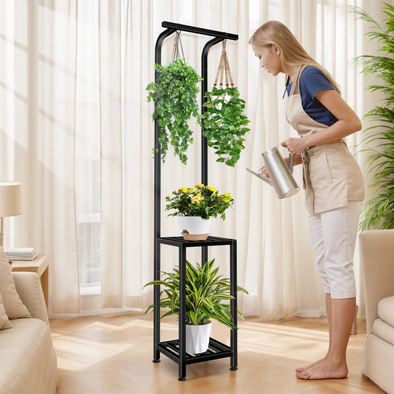 LLAXERGU Plant Stand Indoor Outdoor, 65" Tall Plant Stand Outdoor 3 Tiered Hanging Plant Shelf Heavy Duty Flower Stand Multiple Plant Metal Display Rack for Living Room Garden Balcony - Image 5