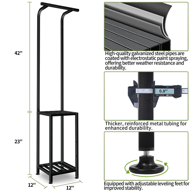 LLAXERGU Plant Stand Indoor Outdoor, 65" Tall Plant Stand Outdoor 3 Tiered Hanging Plant Shelf Heavy Duty Flower Stand Multiple Plant Metal Display Rack for Living Room Garden Balcony - Image 4