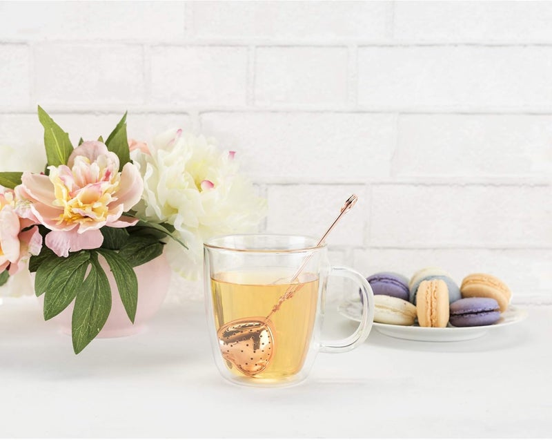 Pinky Up Heart Shaped Tea Ball, Reusable Loose Leaf Tea Infuser, Brew Tea with Ease, Stainless Steel, Rose Gold - Image 5