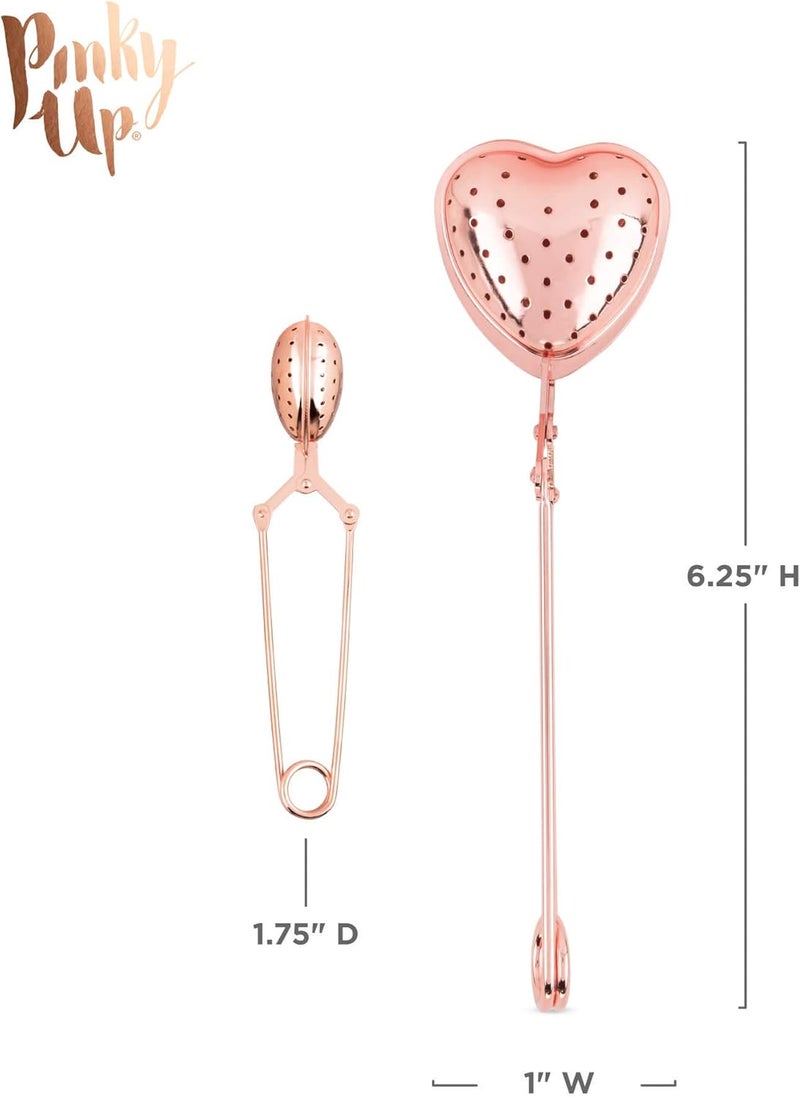 Pinky Up Heart Shaped Tea Ball, Reusable Loose Leaf Tea Infuser, Brew Tea with Ease, Stainless Steel, Rose Gold - Image 1