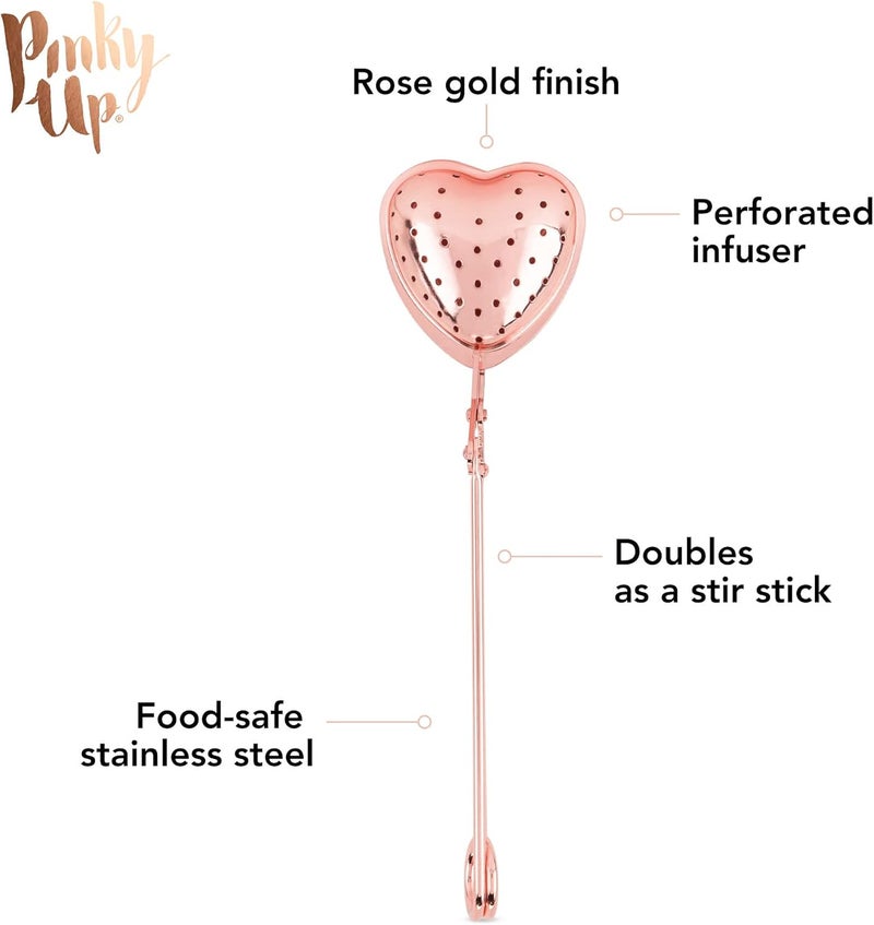 Pinky Up Heart Shaped Tea Ball, Reusable Loose Leaf Tea Infuser, Brew Tea with Ease, Stainless Steel, Rose Gold - Image 3