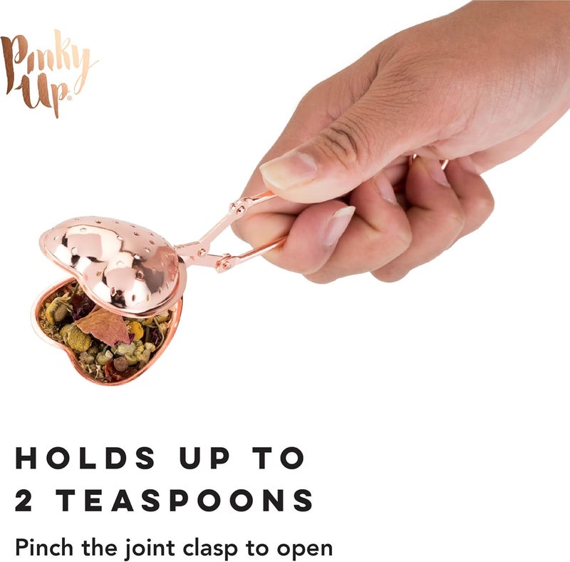 Pinky Up Heart Shaped Tea Ball, Reusable Loose Leaf Tea Infuser, Brew Tea with Ease, Stainless Steel, Rose Gold - Image 2