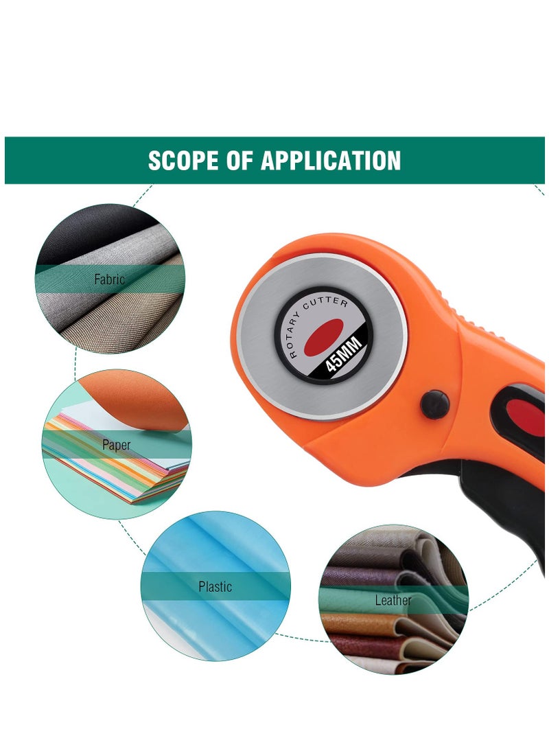 SOLARAE 45mm Fabric Cutter Set, 96 PCS Rotary Cutter Kit,  5 Pcs Replacement Blades, Cutting Mat, Patchwork Ruler, Carving Knife,Scissors, Storage Bag, Sewing Clips,Sewing Full Tools for Quilting Supplies - Image 5