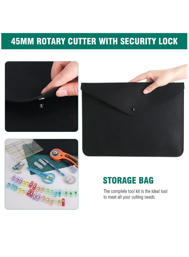 SOLARAE 45mm Fabric Cutter Set, 96 PCS Rotary Cutter Kit,  5 Pcs Replacement Blades, Cutting Mat, Patchwork Ruler, Carving Knife,Scissors, Storage Bag, Sewing Clips,Sewing Full Tools for Quilting Supplies - Image 4
