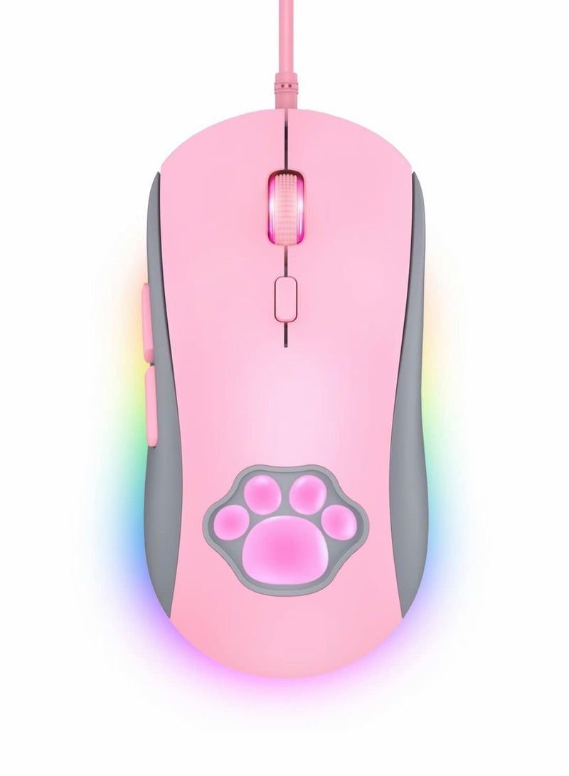Y&D Pink Gaming Mouse, Silent Wired Mouse USBwith 6 Adjustable DPI Up to 7200, RGB Lighting, Programmable Buttons for Windows/Vista/Linux  - Image 1