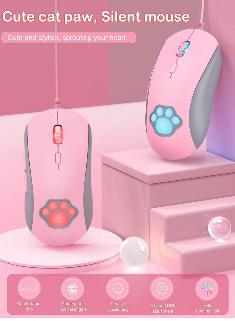 Y&D Pink Gaming Mouse, Silent Wired Mouse USBwith 6 Adjustable DPI Up to 7200, RGB Lighting, Programmable Buttons for Windows/Vista/Linux  - Image 2