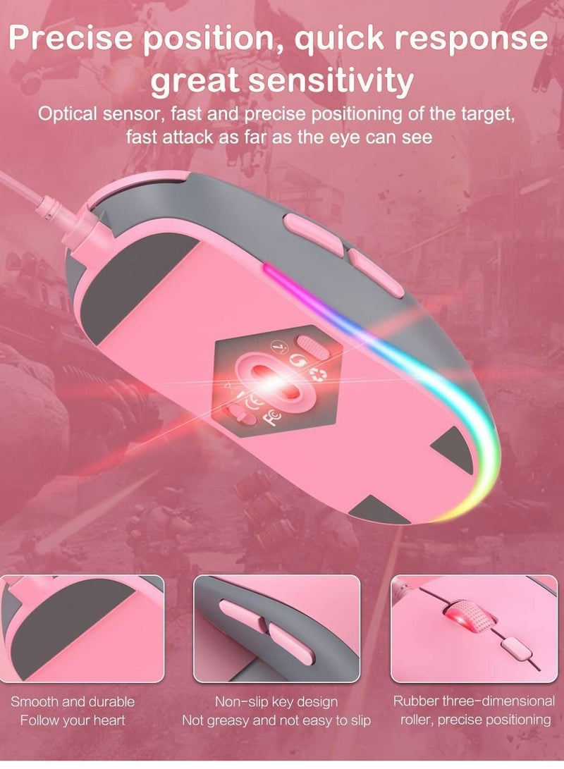 Y&D Pink Gaming Mouse, Silent Wired Mouse USBwith 6 Adjustable DPI Up to 7200, RGB Lighting, Programmable Buttons for Windows/Vista/Linux  - Image 4