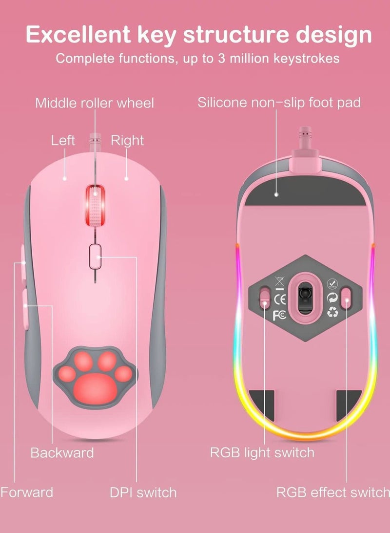 Y&D Pink Gaming Mouse, Silent Wired Mouse USBwith 6 Adjustable DPI Up to 7200, RGB Lighting, Programmable Buttons for Windows/Vista/Linux  - Image 5