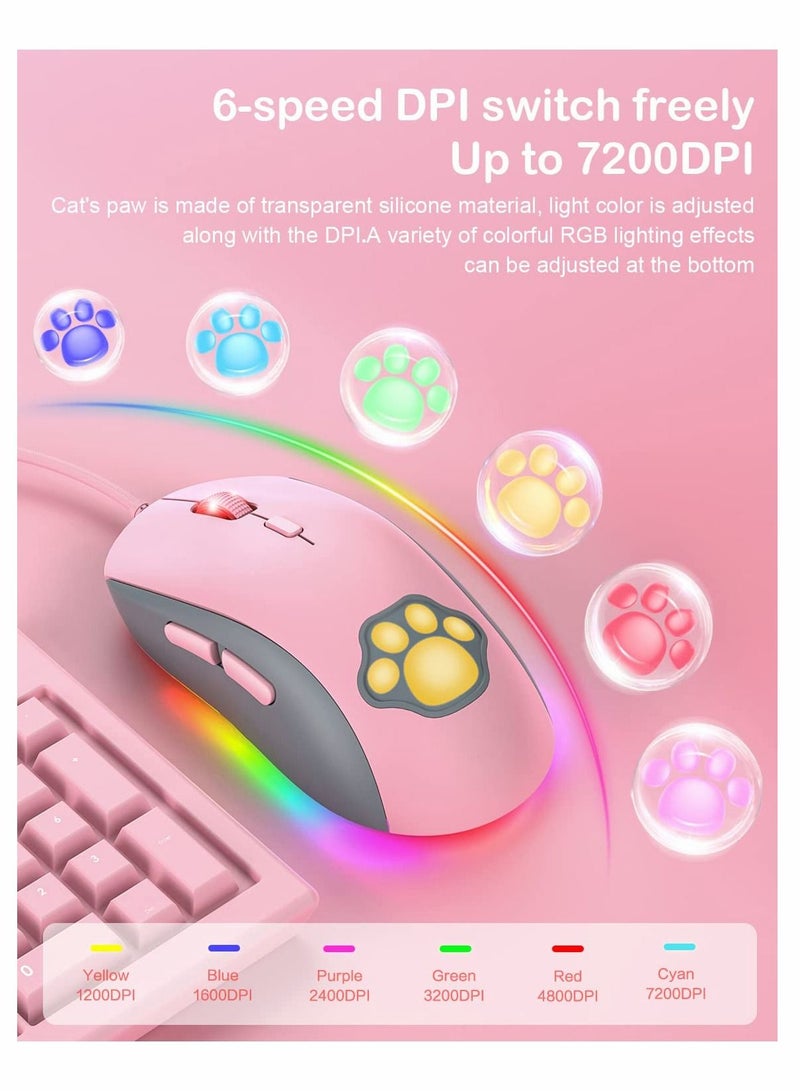 Y&D Pink Gaming Mouse, Silent Wired Mouse USBwith 6 Adjustable DPI Up to 7200, RGB Lighting, Programmable Buttons for Windows/Vista/Linux  - Image 3