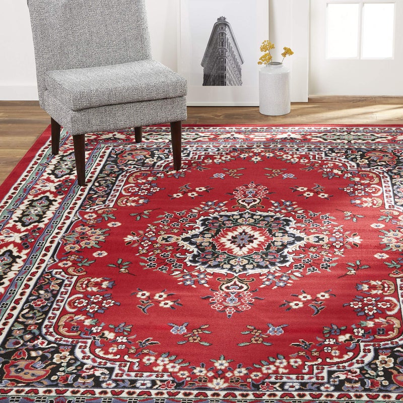 Home Dynamix Premium Sakarya Traditional Medallion Border Area Rug Claret 37x52 Rectangle