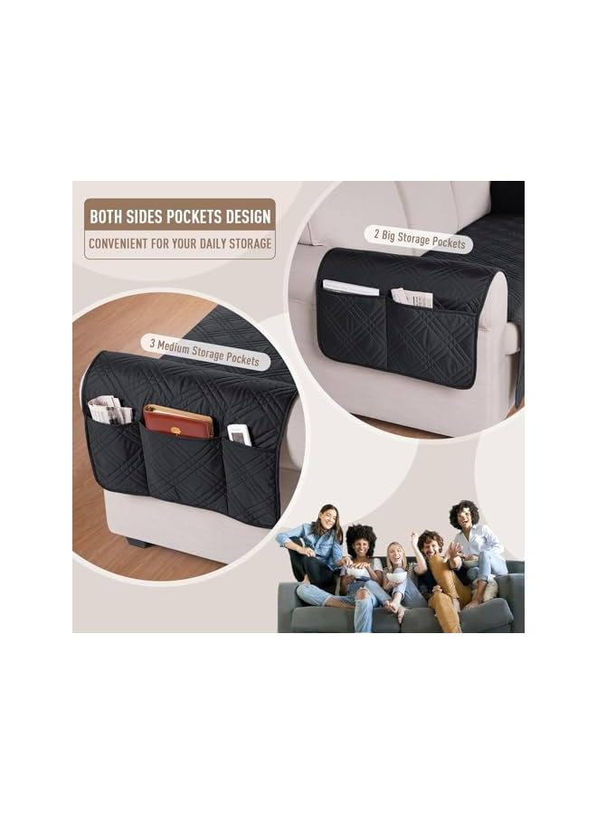 The Bros أغطية أرائك مقاومة للماء للكلاب والحيوانات الأليفة مع قاعدة غير قابلة للانزلاق، أغطية مقاعد الأرائك مع جيب جانبي لأريكة بثلاث وسائد قابلة للغسل (67.3 بوصة، أسود) - Image 3