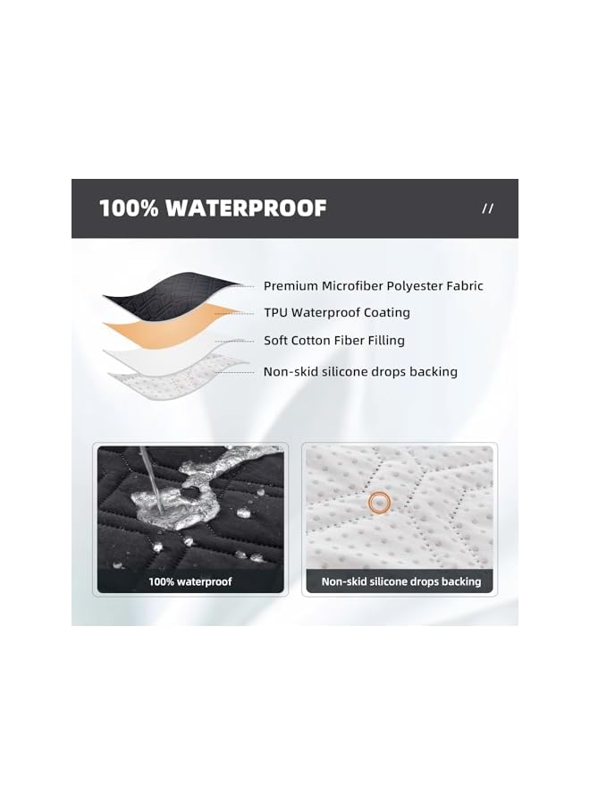 The Bros أغطية أرائك مقاومة للماء للكلاب والحيوانات الأليفة مع قاعدة غير قابلة للانزلاق، أغطية مقاعد الأرائك مع جيب جانبي لأريكة بثلاث وسائد قابلة للغسل (67.3 بوصة، أسود) - Image 4