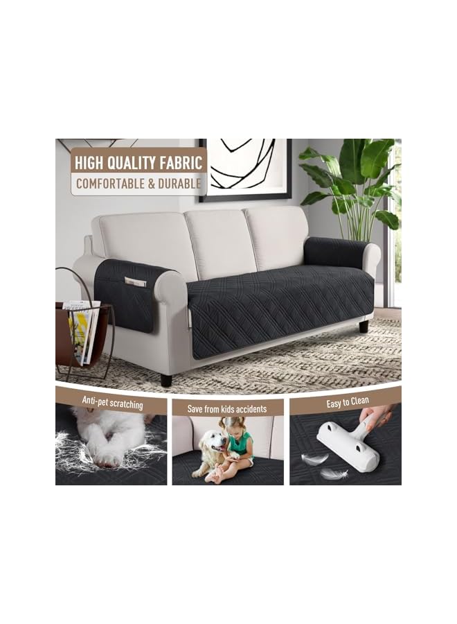 The Bros أغطية أرائك مقاومة للماء للكلاب والحيوانات الأليفة مع قاعدة غير قابلة للانزلاق، أغطية مقاعد الأرائك مع جيب جانبي لأريكة بثلاث وسائد قابلة للغسل (67.3 بوصة، أسود) - Image 2