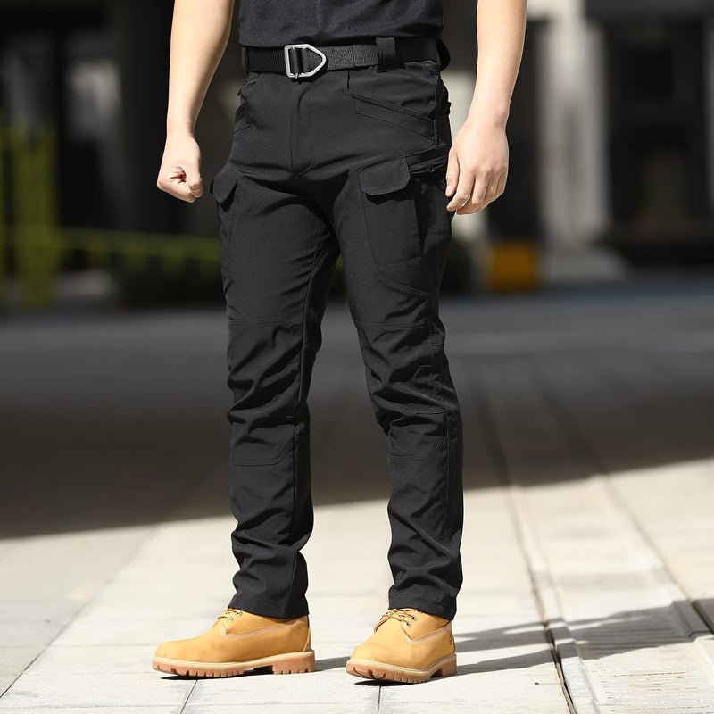 FLYFIREFLY Men's Tactical Cargo Pants Water Resistant Ripstop Outdoor Quick Dry Hiking Work Pants with Pockets(No Belt) Black - Image 2
