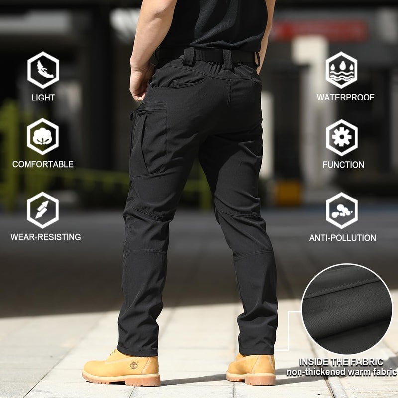 FLYFIREFLY Men's Tactical Cargo Pants Water Resistant Ripstop Outdoor Quick Dry Hiking Work Pants with Pockets(No Belt) Black - Image 3