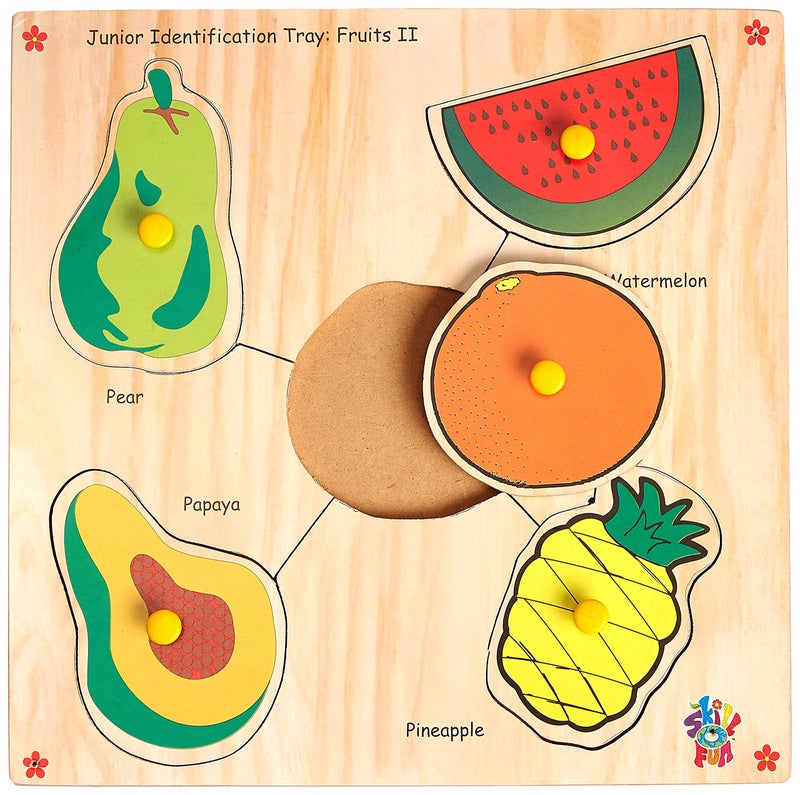 Skillofun Wooden Junior Identification Tray Fruits II with Knobs, Multi Color - Image 2