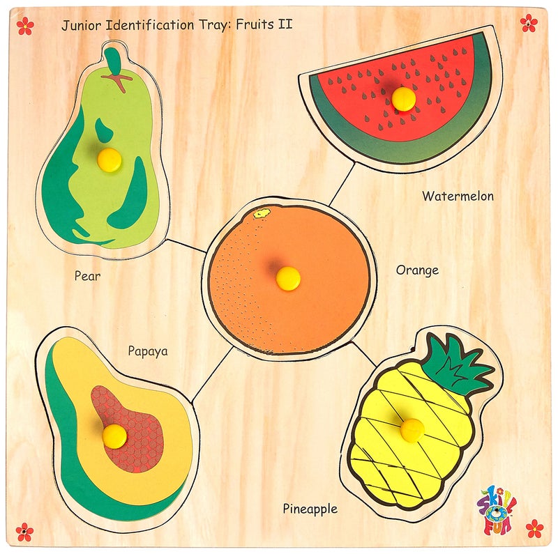 Skillofun Wooden Junior Identification Tray Fruits II with Knobs, Multi Color - Image 1