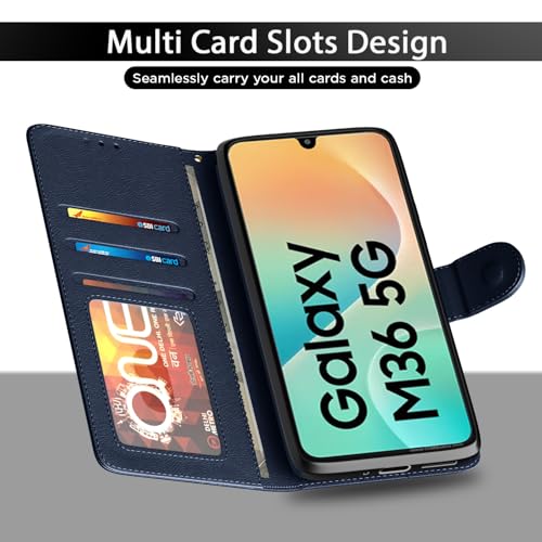 Pikkme Flip Cover for Samsung Galaxy M36 5G Leather Finish | Inside TPU with Card Pockets | Wallet Stand and Shock Proof | Complete Protection Flip Case(Blue) - Image 5