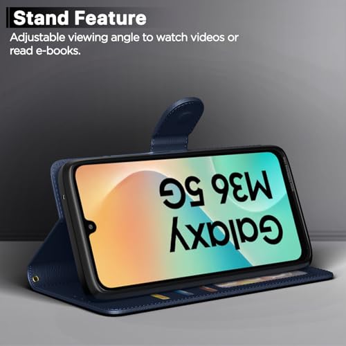 Pikkme Flip Cover for Samsung Galaxy M36 5G Leather Finish | Inside TPU with Card Pockets | Wallet Stand and Shock Proof | Complete Protection Flip Case(Blue) - Image 3